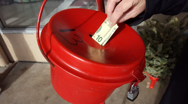 The picture shows a pot for charitable giving.