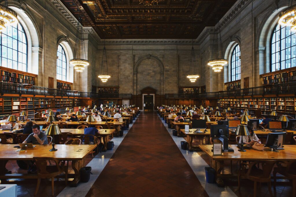 The picture shows a college library because the article is about 529 college savings plans. 