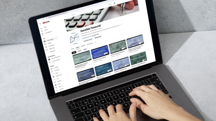 The picture shows a screenshot of someone typing on a keyboard, looking for a webinar on Sensible's YouTube page.