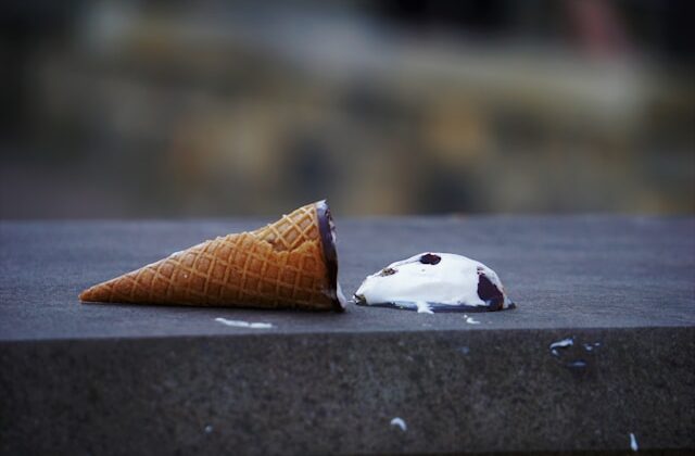 The photo is of a dropped ice cream cone to represent the five biggest Medicare mistakes.