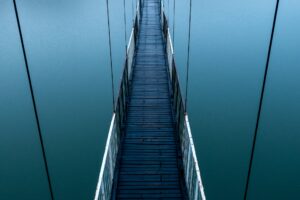a blue bridge suspended above water is a great analogy for a financial intermediary