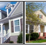 The picture shows houses in two different neighborhoods to represent how property tax can differ from one town to another.